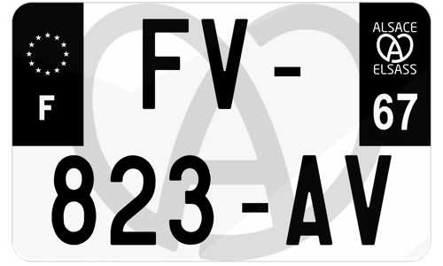 Plaque d'immatriculation moto noire fond logo Bas-Rhin 67