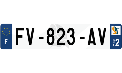 Plaque immatriculation fond logo Martinique 972