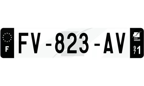 Plaque immatriculation noire fond logo Guadeloupe 971