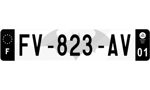 Plaque immatriculation noire fond logo Batman