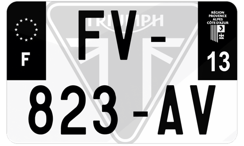 Plaque d'immatriculation moto noire fond logo Triumph