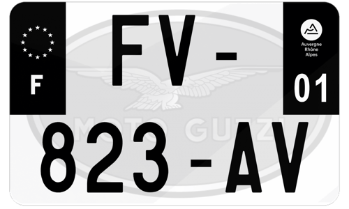 Plaque d'immatriculation moto noire fond logo Guzzi Moto