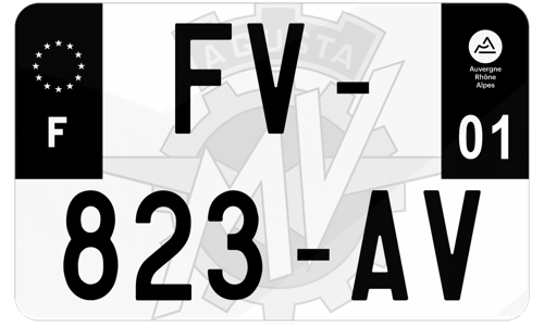 Plaque d'immatriculation moto noire fond logo MV Agusta