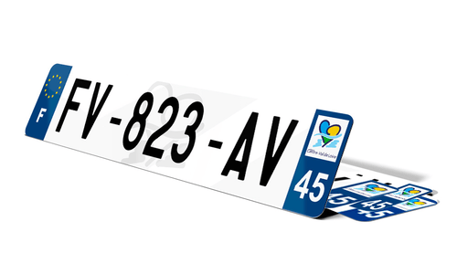 Plaque d'immatriculation fond logo Loiret 45