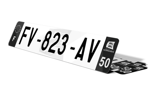Plaque d'immatriculation noire fond logo Manche