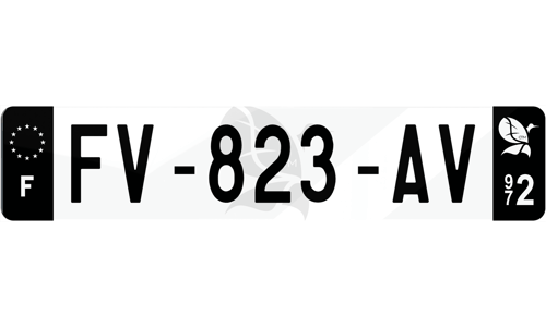 Plaque immatriculation noire fond logo Martinique 972