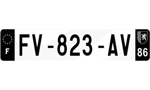 Plaque d'immatriculations noires Vienne 86