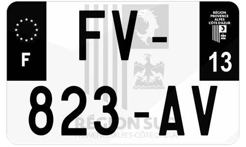 Plaque d'immatriculation moto noire fond logo Bouches-du-Rhône 13