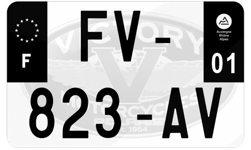 Plaque d'immatriculation moto noire fond logo Victory