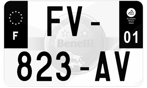 Plaque d'immatriculation moto noire fond logo Benelli