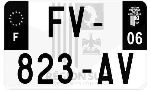 Plaque d'immatriculation moto noire fond logo Alpes-Maritimes 06