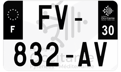 Plaque d'immatriculation moto noire fond logo Gard 30
