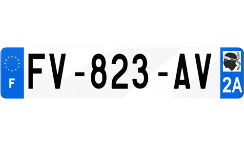Plaque d'immatriculation Corse-du-Sud 2A