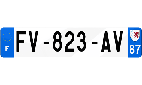 Plaque d'immatriculations Haute-Vienne 87