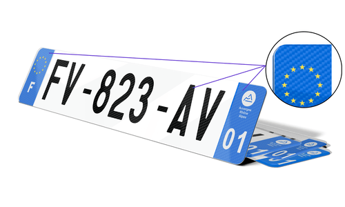 Plaque d'Immatriculation effet Carbone bleu