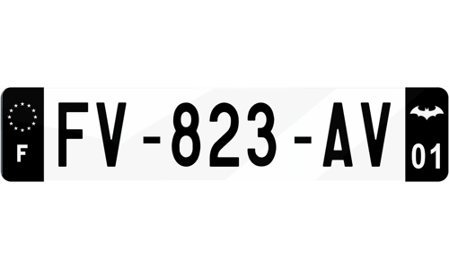 Plaque Immatrication noire logo Batman Blanc