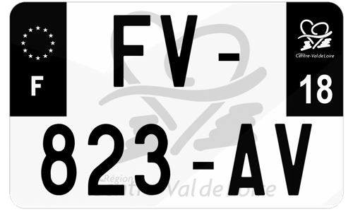 Plaque d'immatriculation moto noire fond logo Cher 18