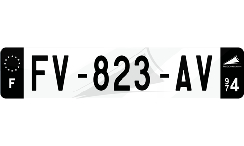 Plaque immatriculation noire fond logo La Réunion 974
