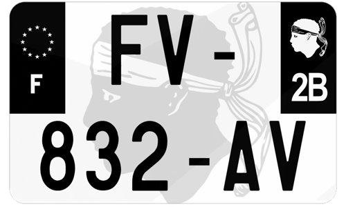 Plaque d'immatriculation moto noire fond logo Haute-Corse 2B