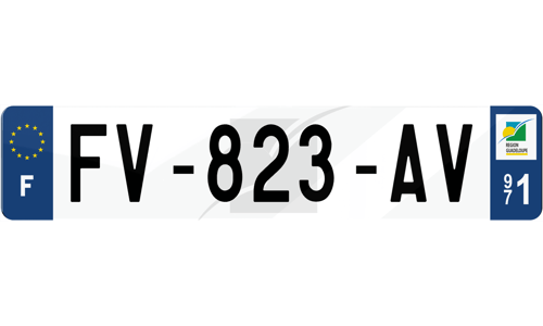 Plaque immatriculation fond logo Guadeloupe 971