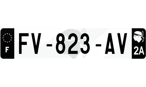 Plaque immatriculation noire fond logo Corse