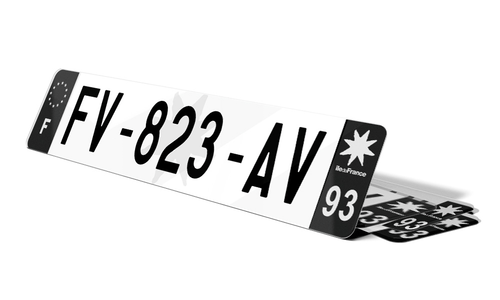 Plaque d'immatriculation noire fond logo Seine-Saint-Denis