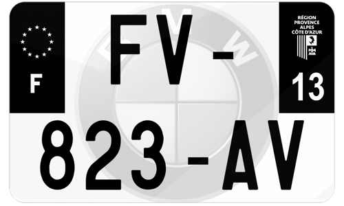 Plaque d'immatriculation moto noire fond logo BMW