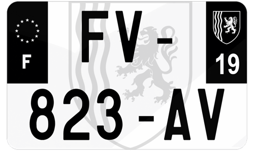 Plaque d'immatriculation moto noire fond logo Corrèze 19