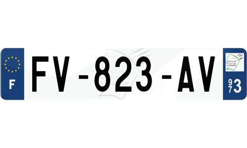 Plaque immatriculation fond logo Guyane 973