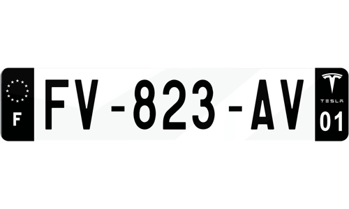 Plaque immatriculation noire Tesla Logo
