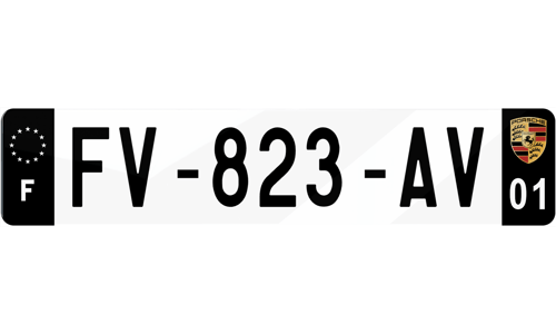 Plaque immatriculation noire Blason Porsche