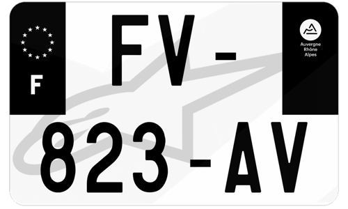 Plaque d'immatriculation moto noire fond logo Alpinestars