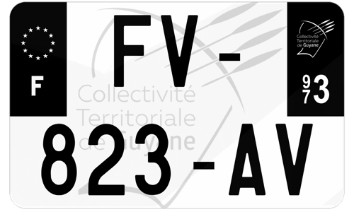 Plaque d'immatriculation moto noire fond logo Guyane 973