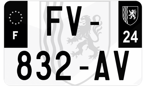 Plaque d'immatriculation moto noire fond logo Dordogne 24