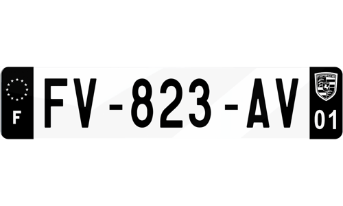 Plaque immatriculation noire Blason Porsche Blanc