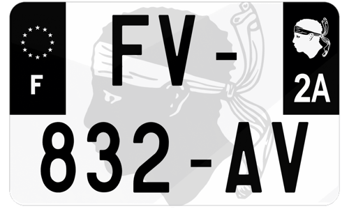 Plaque d'immatriculation moto noire fond logo Corse-du-Sud 2A