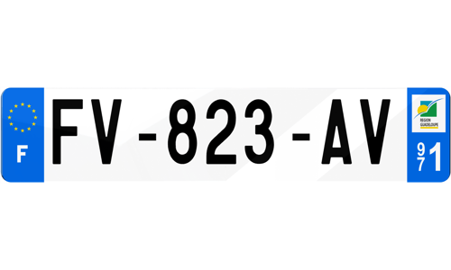 Plaque d'immatriculation Guadeloupe 971