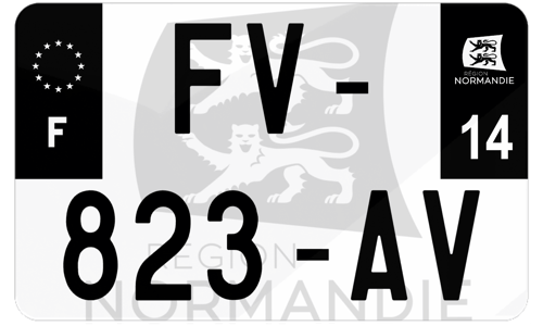 Plaque d'immatriculation moto noire fond logo Calvados 14