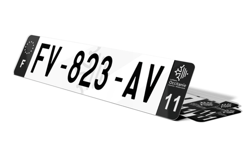 Plaque d'immatriculation noire fond logo Aude