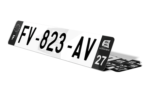 Plaque d'immatriculation noire fond logo Eure