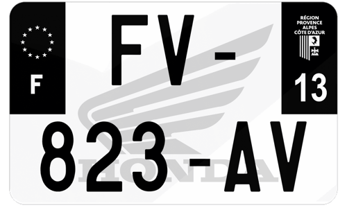 Plaque d'immatriculation moto noire fond logo Honda