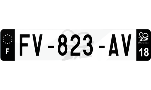 Plaque immatriculation noire fond logo Centre-Val de Loire