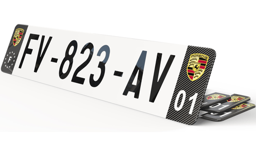 Plaque immatriculation Noire Eurofrance Porsche Carbone