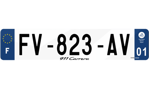 Plaque immatriculation texte 911 Carrera Porsche