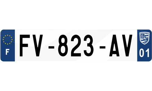 Plaque immatriculation Blason Porsche Blanc