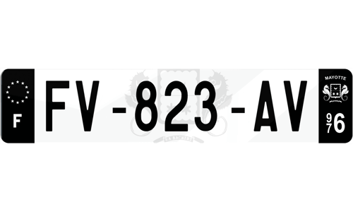 Plaque immatriculation noire fond logo Mayotte 976