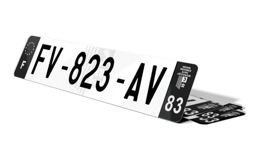 Plaque d'immatriculation noire fond logo Var