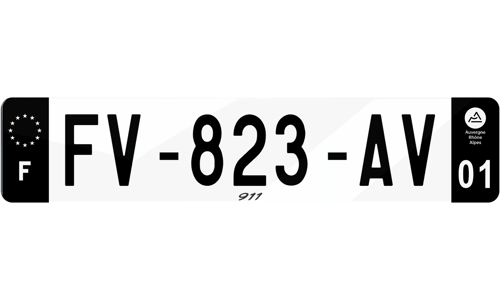 Plaque immatriculation noire texte 911 Porsche