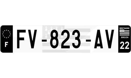 Plaque immatriculation noire fond logo Bretagne