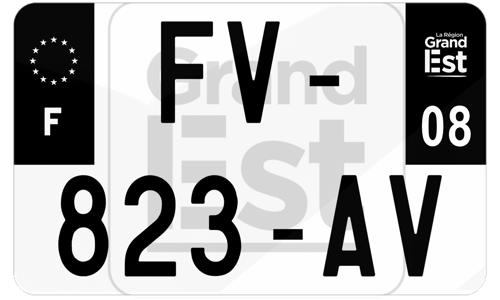 Plaque d'immatriculation moto noire fond logo Ardennes 08
